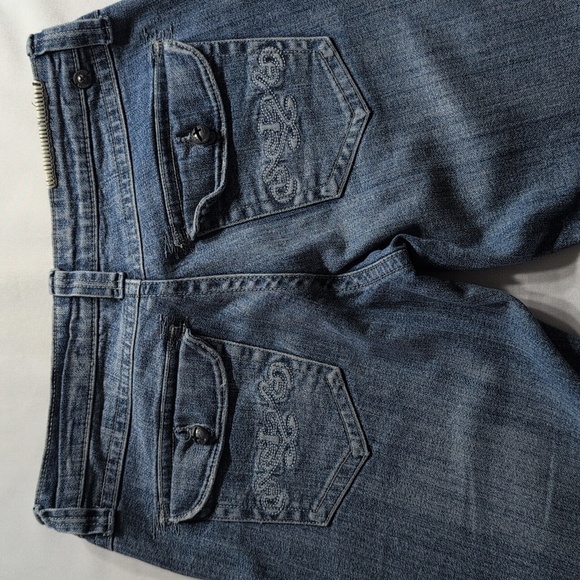 Industrial Cotton Jeans Size 7 Flare Embroidered Pocket - Picture 3 of 12